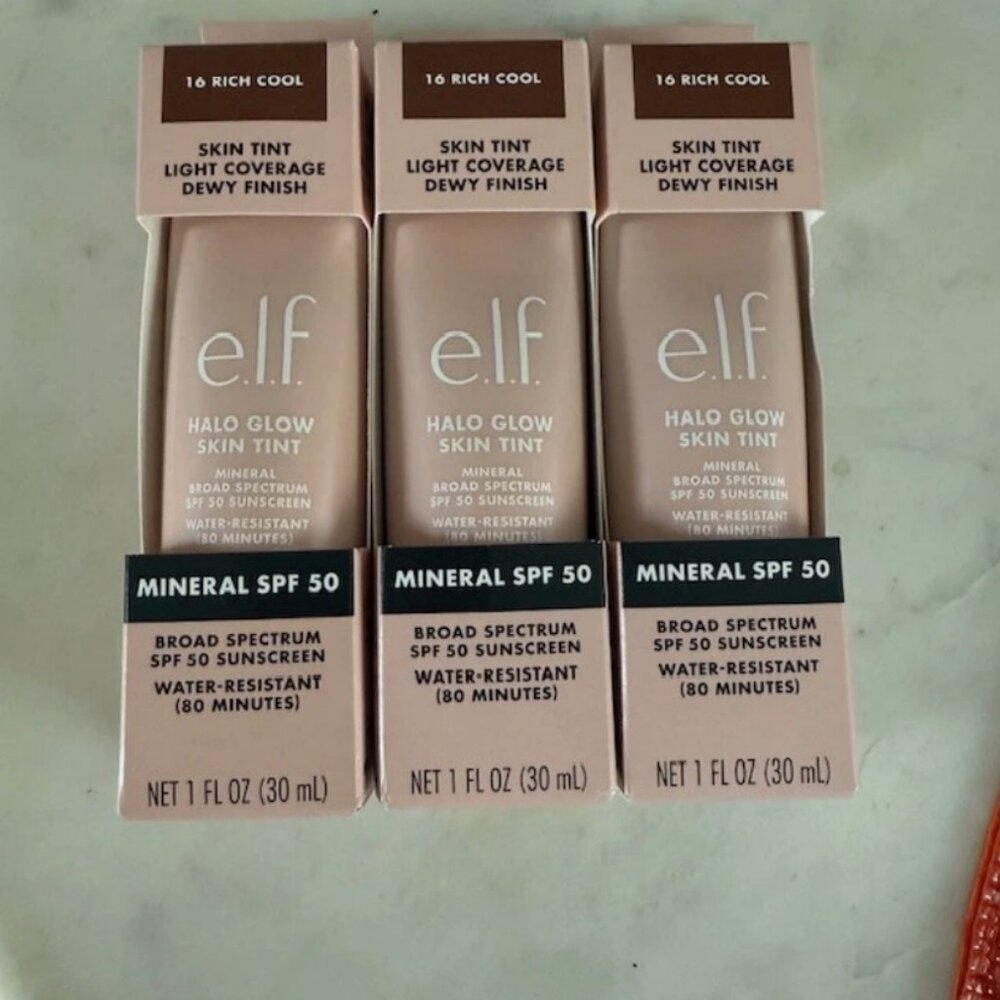 NEW ELF E.l.f. Halo Glow Skin Tint SPF 50, 16 Rich Cool NEW Exp 4/2027 QTY. 3